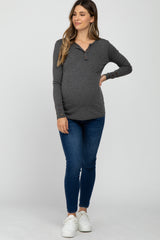 Charcoal Henley Long Sleeve Maternity Top