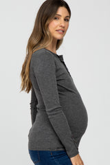 Charcoal Henley Long Sleeve Maternity Top