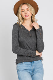 Charcoal Henley Long Sleeve Top