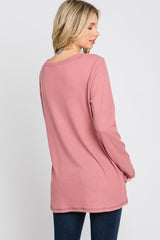 Mauve Waffle Knit Long Sleeve Top