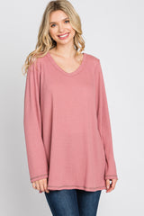 Mauve Waffle Knit Long Sleeve Top