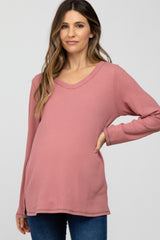 Mauve Waffle Knit Maternity Long Sleeve Top