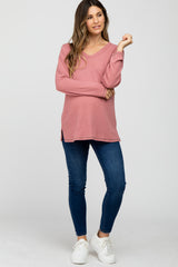 Mauve Waffle Knit Maternity Long Sleeve Top