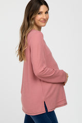 Mauve Waffle Knit Maternity Long Sleeve Top