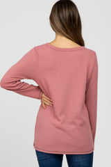 Mauve Waffle Knit Maternity Long Sleeve Top