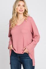 Mauve Waffle Knit Long Sleeve Top