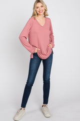 Mauve Waffle Knit Long Sleeve Top