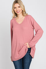 Mauve Waffle Knit Long Sleeve Top