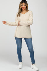 Beige Waffle Knit Long Sleeve Top