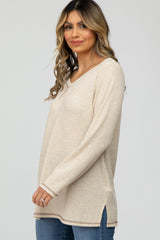 Beige Waffle Knit Long Sleeve Top