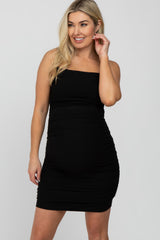 Black Ruched Fitted Maternity Dress