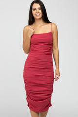 Fuchsia Ruched Fitted Dress