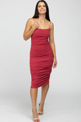 Fuchsia Ruched Fitted Maternity Dress