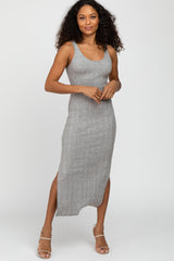 Heather Grey Sleeveless Ribbed Side Slit Maternity Dress