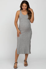 Heather Grey Sleeveless Ribbed Side Slit Maternity Dress