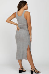 Heather Grey Sleeveless Ribbed Side Slit Maternity Dress