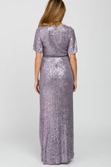 Lavender Sequin Short Sleeve Maternity Maxi Dress