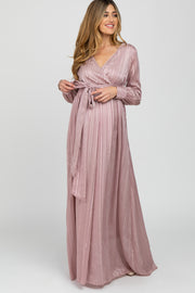 Pink Striped Shimmer Chiffon Maternity Maxi Dress