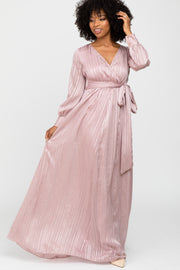 Pink Striped Shimmer Chiffon Maxi Dress