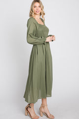 Olive Smocked Midi Dress