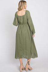 Olive Smocked Midi Dress