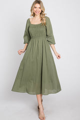 Olive Smocked Midi Dress