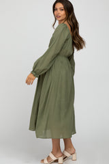 Olive Smocked Maternity Midi Dress