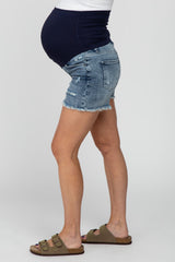 Blue Washed Slightly Distressed Maternity Jean Shorts