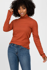 Rust Ribbed Knit Turtleneck Maternity Top