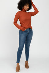 Rust Ribbed Knit Turtleneck Top