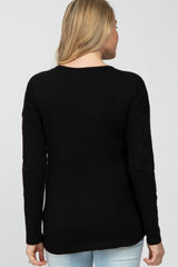 Black Slub Knit Maternity Henley Top