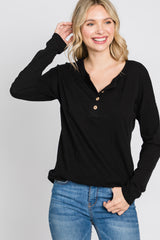 Black Slub Knit Maternity Henley Top