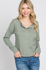 Light Olive Slub Knit Maternity Henley Top