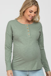 Light Olive Slub Knit Maternity Henley Top