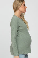 Light Olive Slub Knit Maternity Henley Top