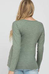 Light Olive Slub Knit Maternity Henley Top