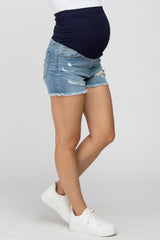 Light Blue Distressed Maternity Jean Shorts