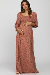 Mauve Floral Smocked Maternity Maxi Dress