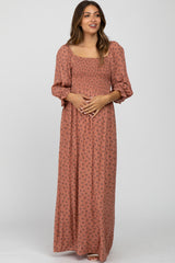 Mauve Floral Smocked Maternity Maxi Dress