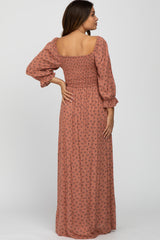 Mauve Floral Smocked Maternity Maxi Dress