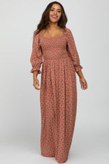 Mauve Floral Smocked Maternity Maxi Dress