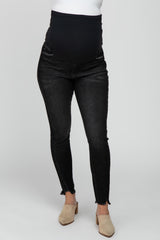 Black Faded Frayed Hem Maternity Jeans