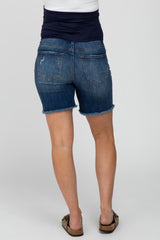 Navy Distressed Maternity Jean Shorts