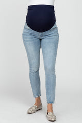 Light Blue Raw Hem Maternity Skinny Jeans