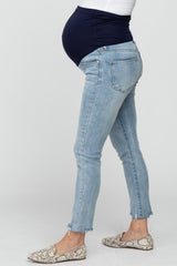 Light Blue Raw Hem Maternity Skinny Jeans