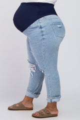 Light Wash Distressed Cuffed Plus Maternity Jeans