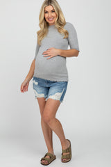 Blue Distressed Maternity Jean Shorts