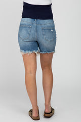 Blue Distressed Maternity Jean Shorts