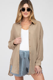 Mocha Lightweight Sheer Button Down Maternity Blouse