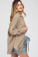 Mocha Lightweight Sheer Button Down Maternity Blouse